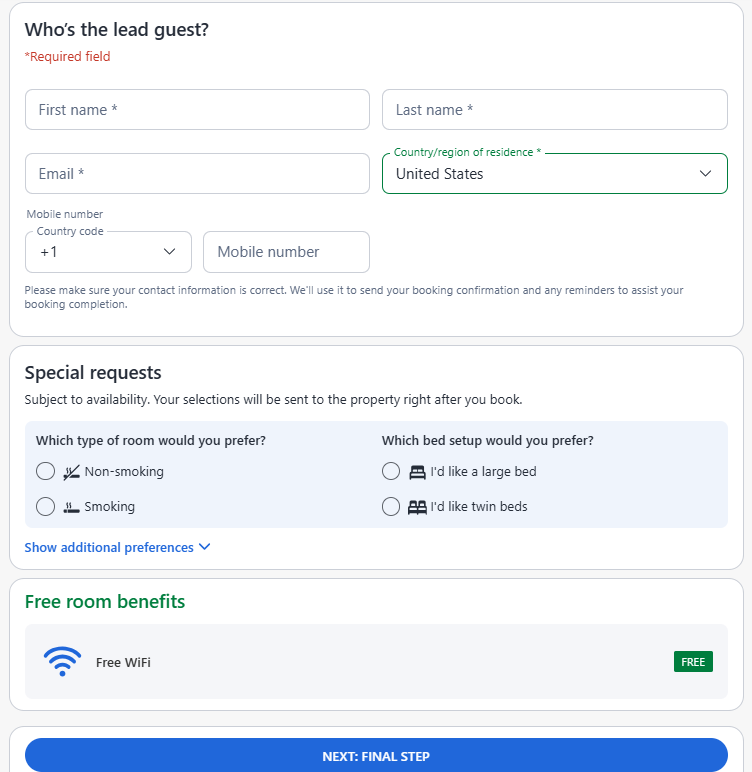 Enter your hotel booking details